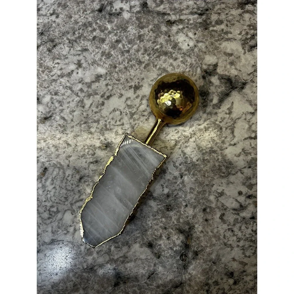 Gold Agate Handle Melon Baller Rare 6.5 Inch Crystal spoon